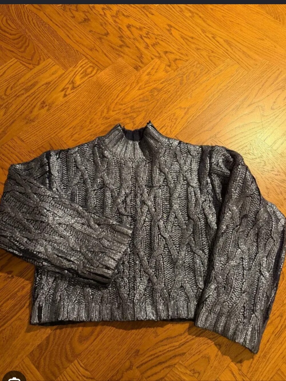 New Zara Silver Coated Over Navy Cable Knit Sweater For Girls 11-12